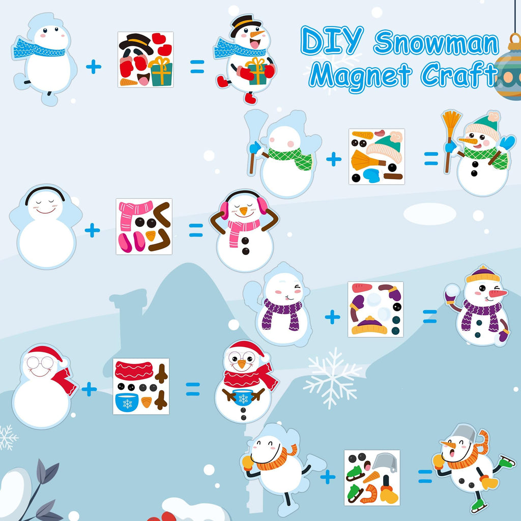 Haooryx DIY Snowman Magnet Craft Kit - 30 Sets Make Your Own Snowman Magnets for Christmas Decor, Classroom Art Projects, Fridge Decoration