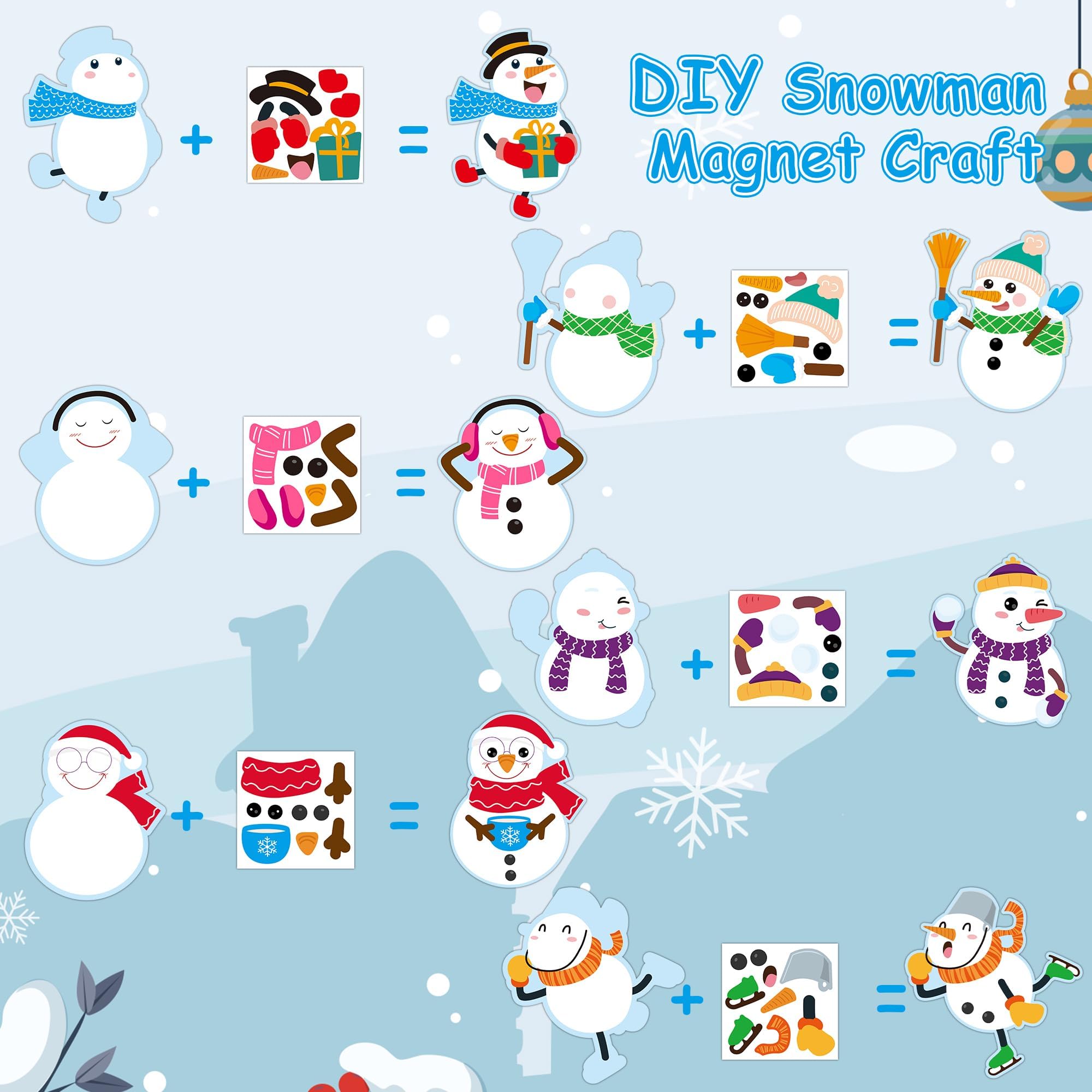 Haooryx DIY Snowman Magnet Craft Kit - 30 Sets Make Your Own Snowman Magnets for Christmas Decor, Classroom Art Projects, Fridge Decoration