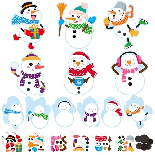 Haooryx DIY Snowman Magnet Craft Kit - 30 Sets Make Your Own Snowman Magnets for Christmas Decor, Classroom Art Projects, Fridge Decoration