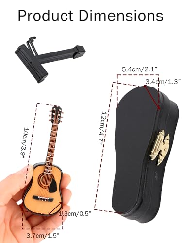 Haosie Miniature Wooden Guitar Model with Stand and Case - 3.95in Dollhouse Decor (10cm)