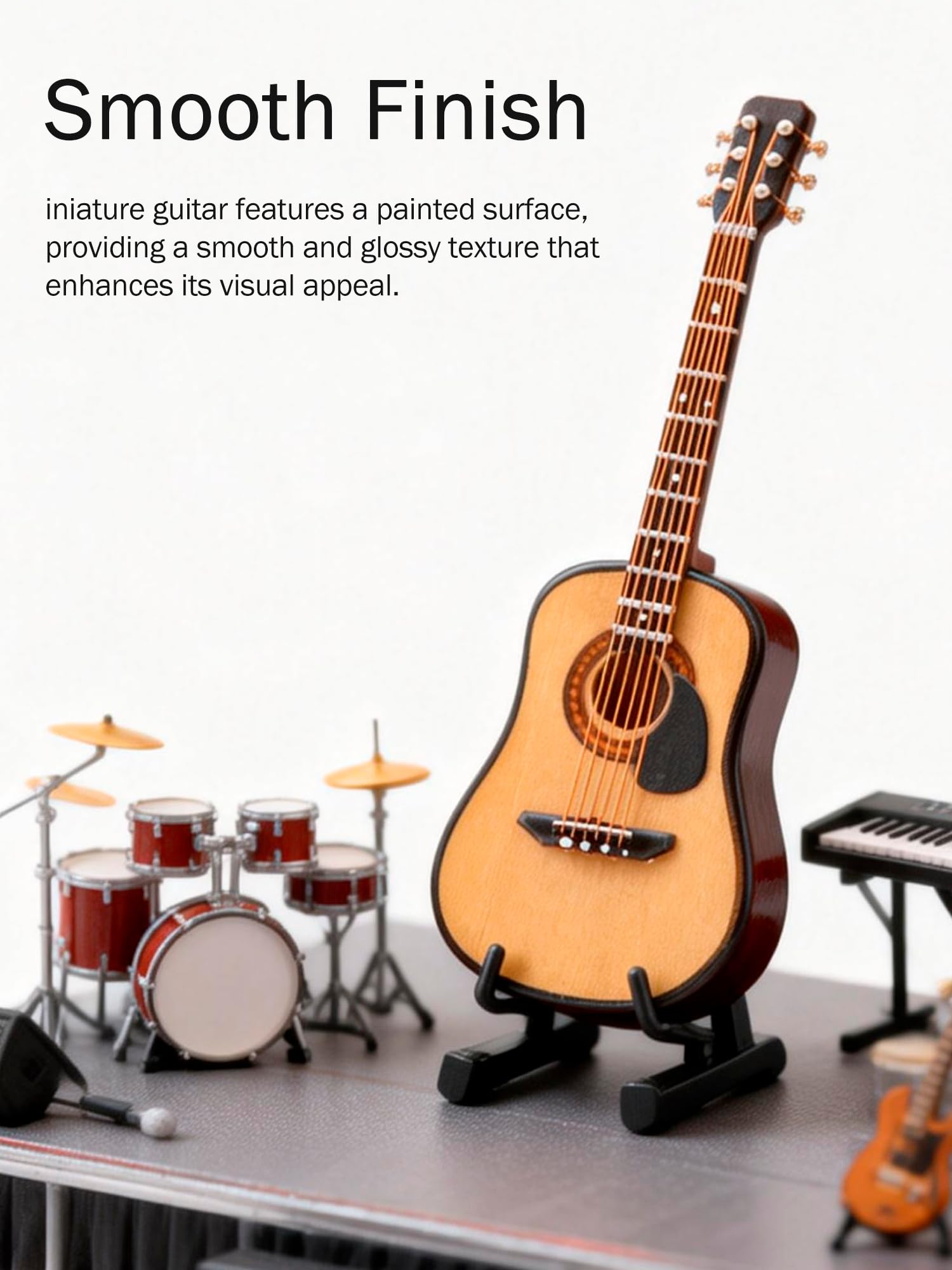Haosie Miniature Wooden Guitar Model with Stand and Case - 3.95in Dollhouse Decor (10cm)