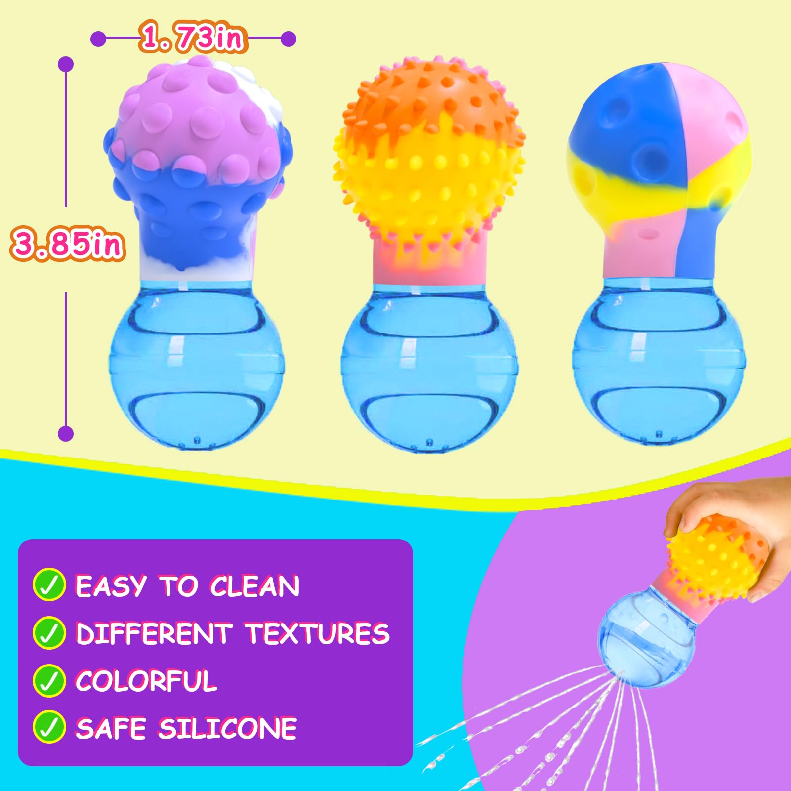 HAPATOYS 3-Pack Squishy Bulb Bath Toys for Toddlers 1-3 - Sensory Water Toys for Bathtub, Pool, Shower - BPA-Free, Easy Grip, Stocking Stuffer