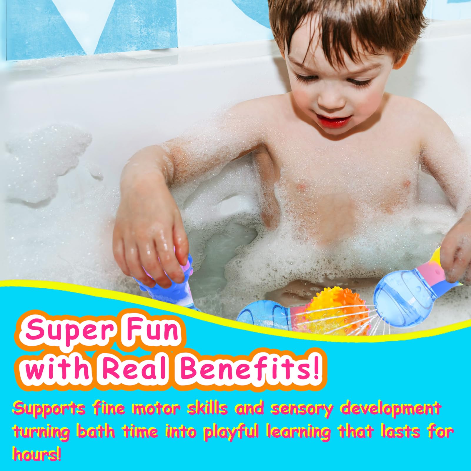 HAPATOYS 3-Pack Squishy Bulb Bath Toys for Toddlers 1-3 - Sensory Water Toys for Bathtub, Pool, Shower - BPA-Free, Easy Grip, Stocking Stuffer