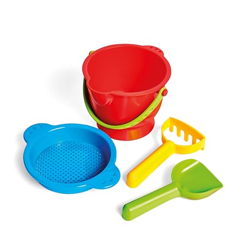 Hape Beach Basics Sand Toy Set – Bucket, Sifter, Rake, and Shovel for Toddlers 18M+