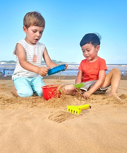 Hape Beach Basics Sand Toy Set – Bucket, Sifter, Rake, and Shovel for Toddlers 18M+