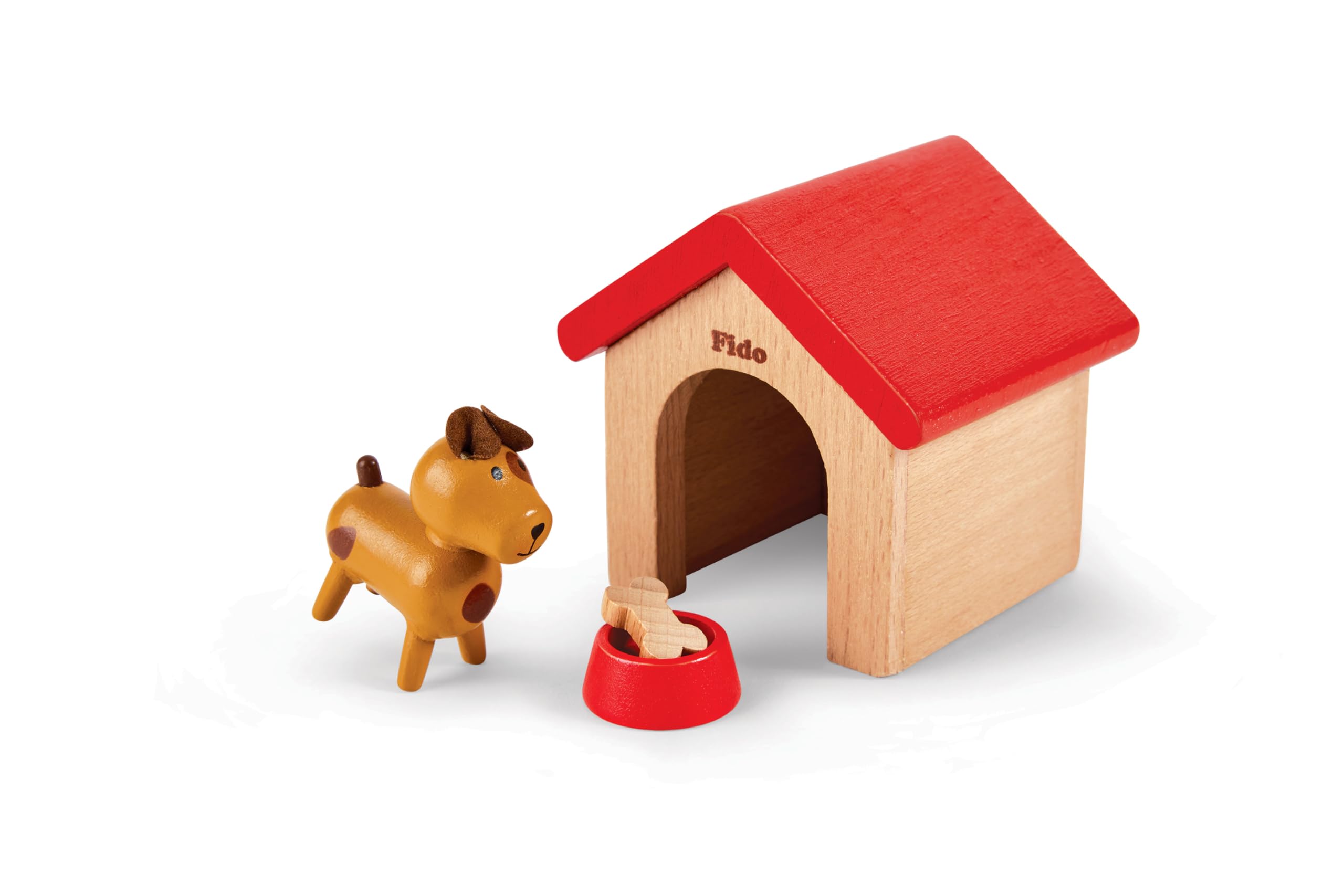 Hape Family Pets Wooden Dollhouse Animal Set – Puppy, Cat & Bunny with Accessories