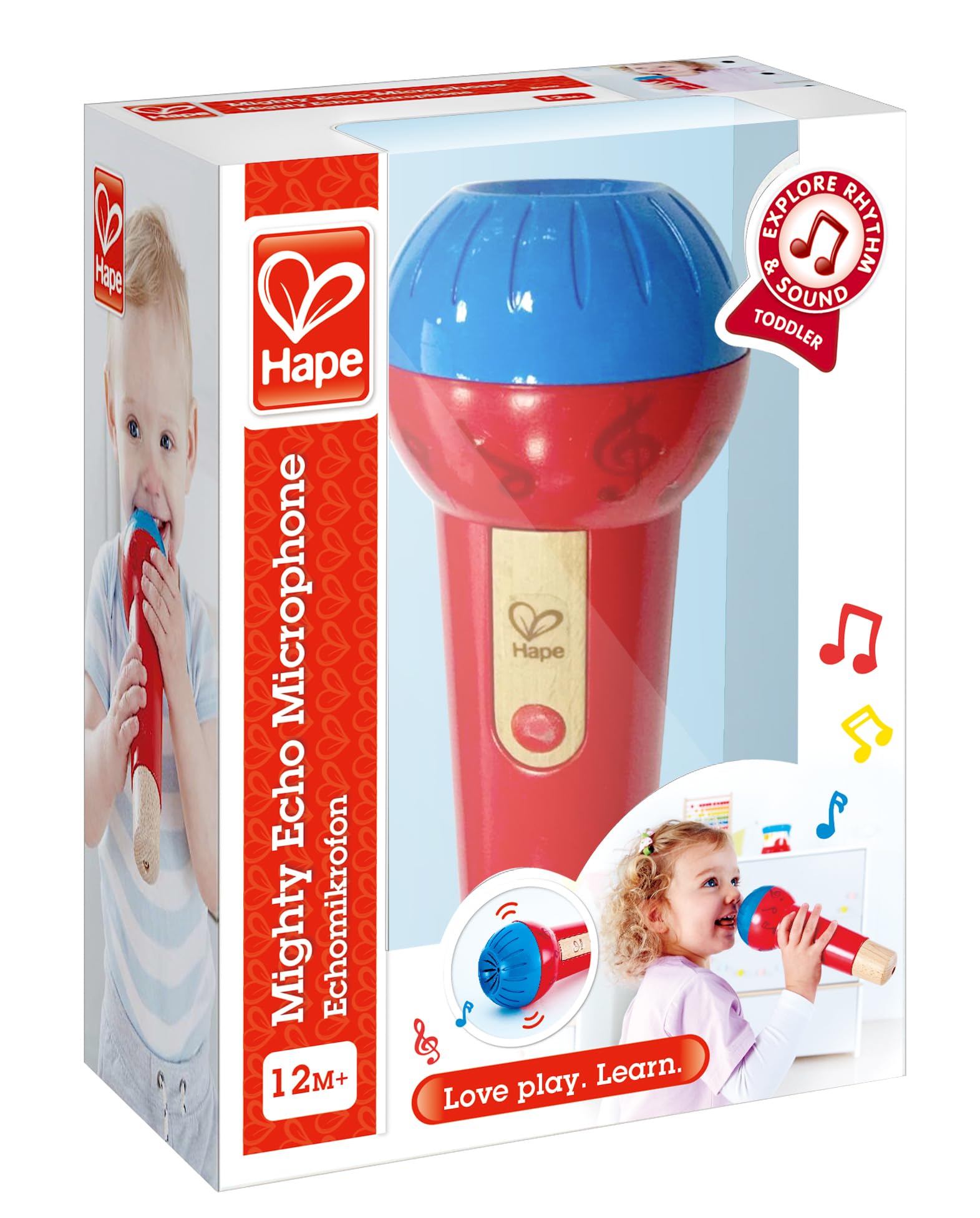 Hape Mighty Echo Microphone – Battery-Free Voice Amplifying Toy for Kids 1 Year & Up (Red)