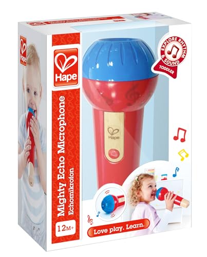 Hape Mighty Echo Microphone – Battery-Free Voice Amplifying Toy for Kids 1 Year & Up (Red)