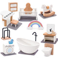 HAPGFS 16-Piece Wooden Dollhouse Furniture Set – Nursery & Bathroom 1:12 Scale, Safe for Kids 3+