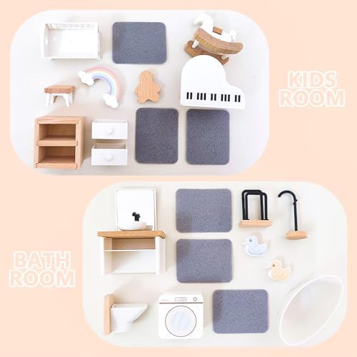 HAPGFS 16-Piece Wooden Dollhouse Furniture Set – Nursery & Bathroom 1:12 Scale, Safe for Kids 3+