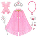 Hapgo 10-Piece Princess Cape Set for Little Girls – Dress-Up Costume with Tiara, Crown, Wand, Gloves, and Jewelry