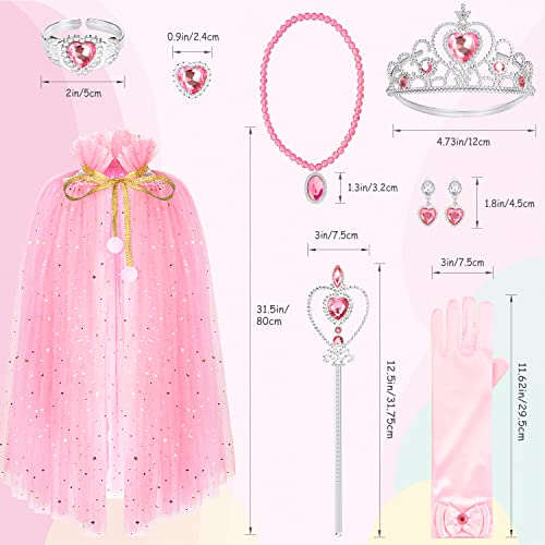 Hapgo 10-Piece Princess Cape Set for Little Girls – Dress-Up Costume with Tiara, Crown, Wand, Gloves, and Jewelry