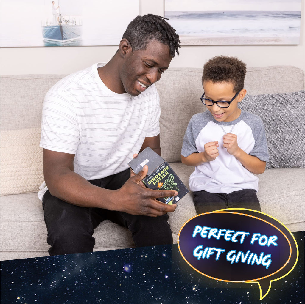 Hapinest Glow-in-the-Dark Dinosaur Puzzle 100 Pieces with Fact Cards and LED Flashlight for Kids Ages 5+