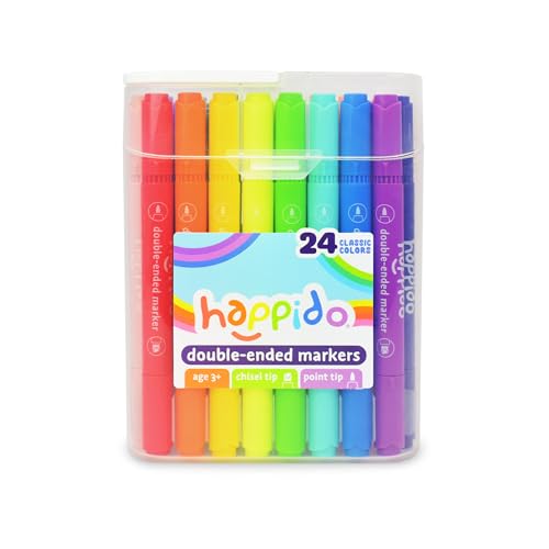Happido 24 Double Sided Markers Set – Chisel & Point Tips, Non-Toxic, with Travel Case for Kids & Adults