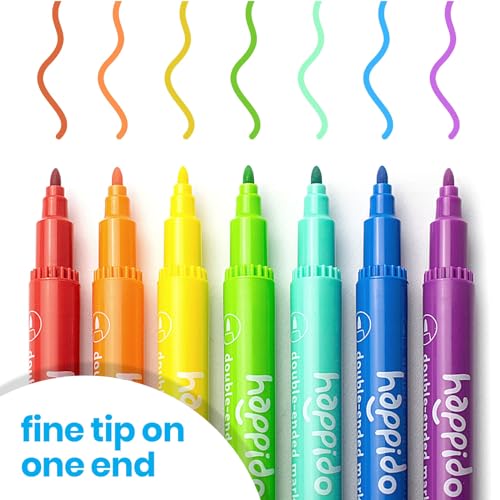 Happido 24 Double Sided Markers Set – Chisel & Point Tips, Non-Toxic, with Travel Case for Kids & Adults