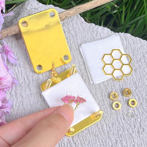 Happinit Micro Flower Press Kit - Miniature Gold Metal Pocket Flower Press for Dried Flower Crafts