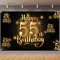 Happy 55th Birthday Backdrop Banner - Glitter Black Gold 6x4 ft Step and Repeat Decor
