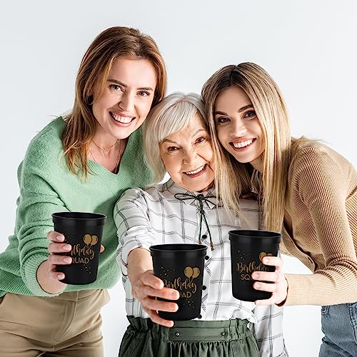 Happy Birthday Squad Cups – 12 Pack of 16oz Black Plastic Cups for Adult Birthday Party Favors & Decorations