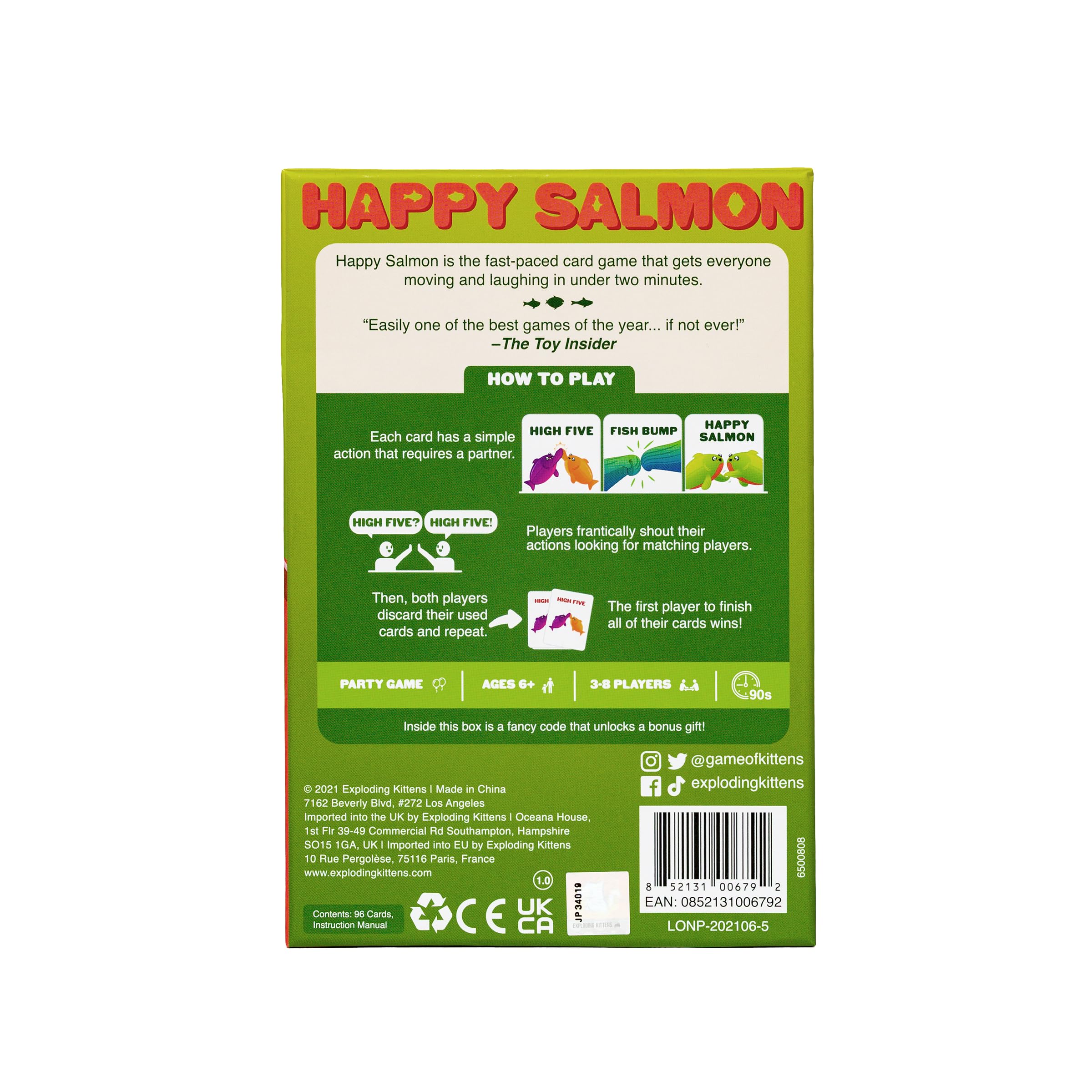 Happy Salmon Card Game – Fast-Paced Party Game for 3-8 Players, Ages 6+