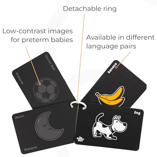 Happy Start High Contrast Baby Cards – Black & White Flashcards for Newborns, Water-Resistant, BPA-Free, Bilingual, Award-Winning