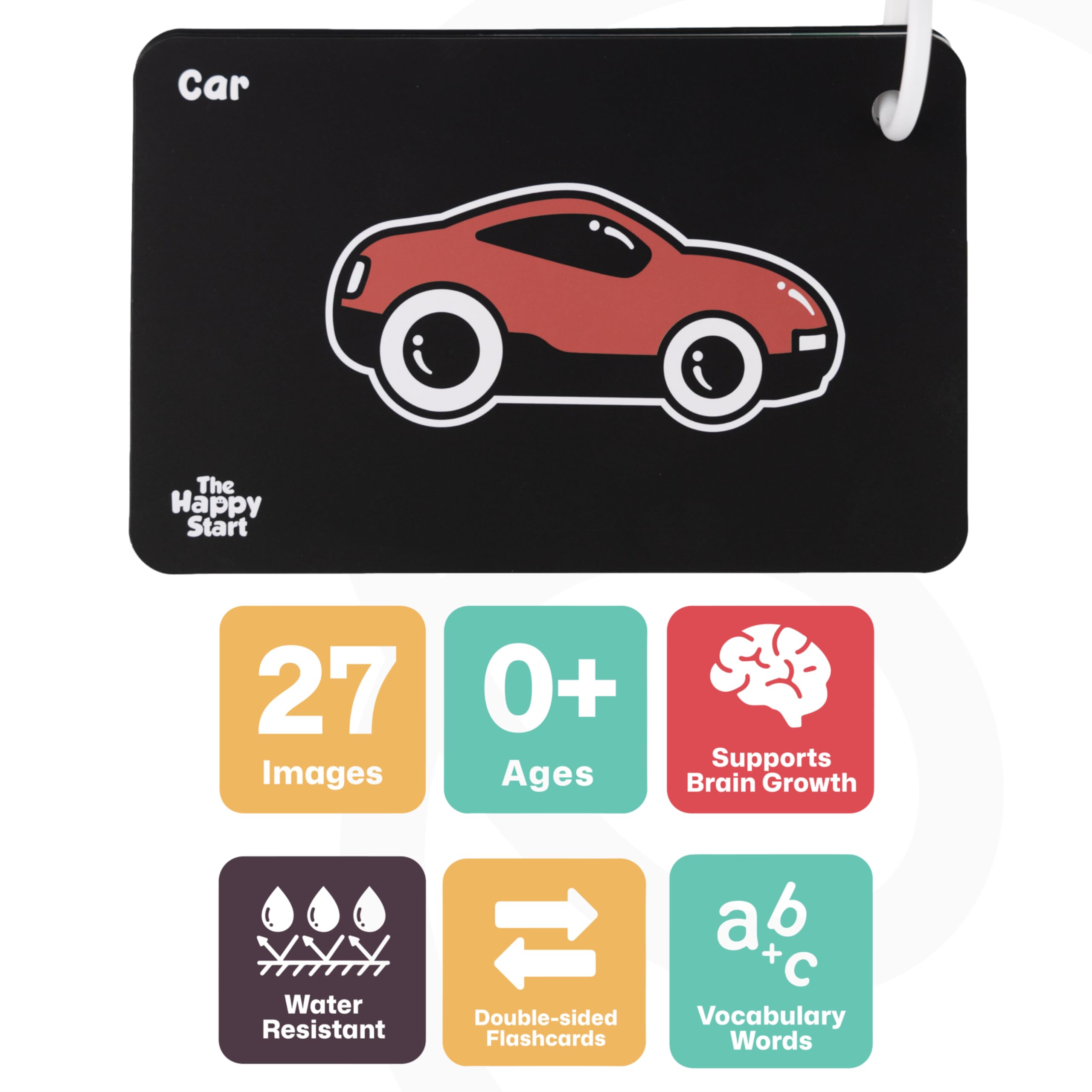Happy Start High Contrast Baby Cards – Black & White Flashcards for Newborns, Water-Resistant, BPA-Free, Bilingual, Award-Winning