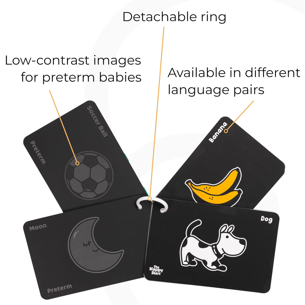 Happy Start High Contrast Baby Cards – Black & White Flashcards for Newborns, Water-Resistant, BPA-Free, Bilingual, Award-Winning