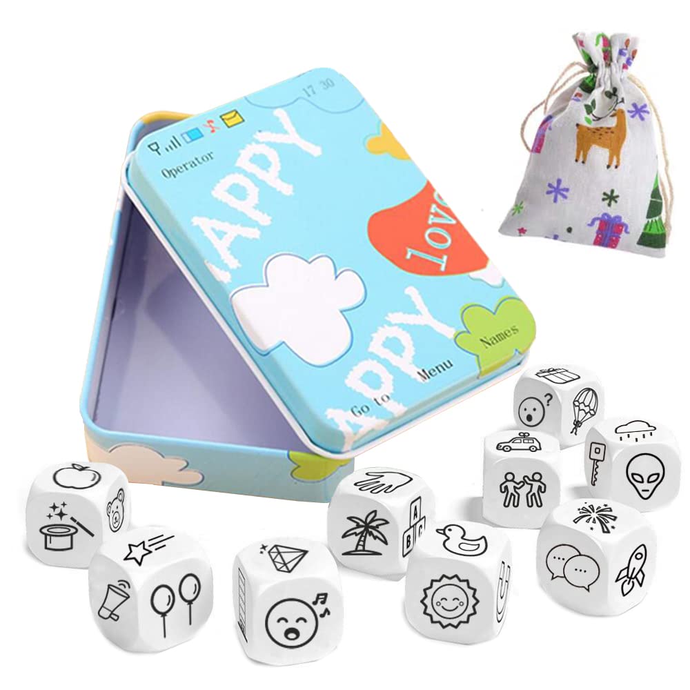 Happy Story 9 Cubes Bundle – Storytelling Dice Game with Iron Box Storage for Kids & Adults