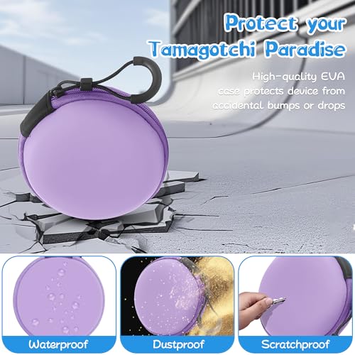Hard EVA Carrying Case for Tamagotchi Paradise & NANO-MALS – Purple with Lanyard & Carabiner