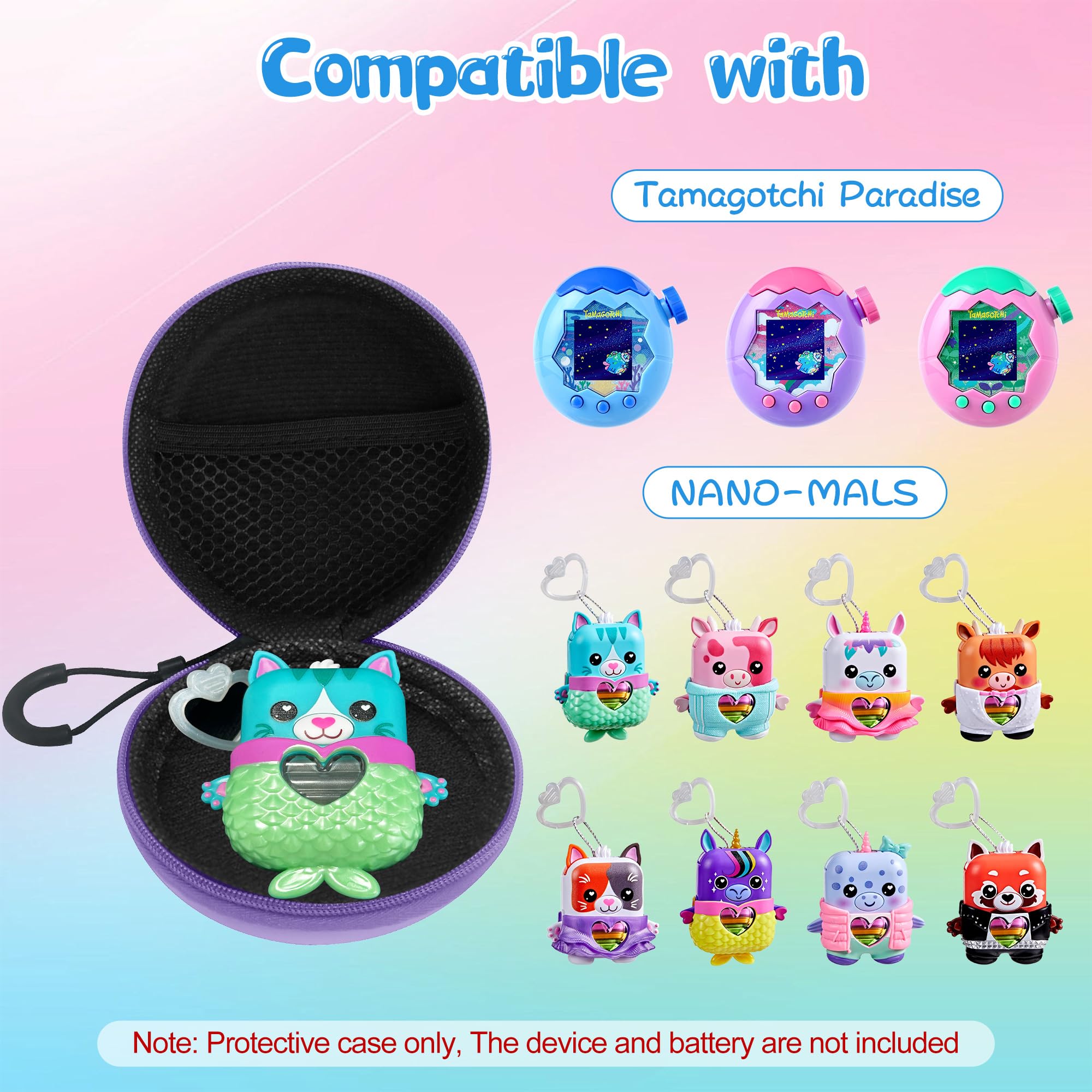Hard EVA Carrying Case for Tamagotchi Paradise & NANO-MALS – Purple with Lanyard & Carabiner