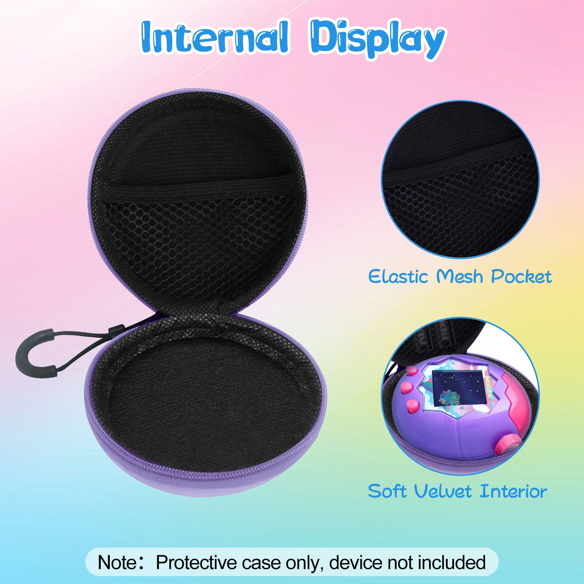 Hard EVA Carrying Case for Tamagotchi Paradise & NANO-MALS – Purple with Lanyard & Carabiner