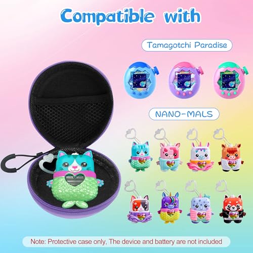 Hard EVA Carrying Case for Tamagotchi Paradise & NANO-MALS – Purple with Lanyard & Carabiner