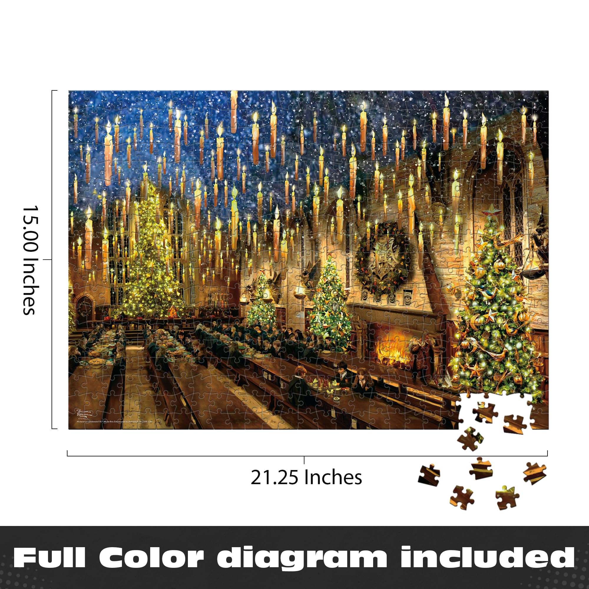 Harry Potter Great Hall 500-Piece Jigsaw Puzzle by Thomas Kinkade – Ceaco Silver Select – Festive Christmas Art for Adults