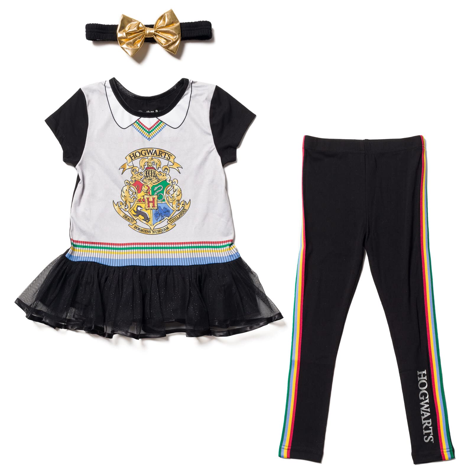Harry Potter Gryffindor Ravenclaw Girls Cosplay T-Shirt Dress, Leggings & Headband 3-Piece Outfit Set