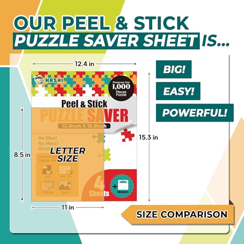 HASHI Puzzle Saver 4 Sheets with Hangers – Peel & Stick Adhesive for 1000-Piece Jigsaw Puzzles