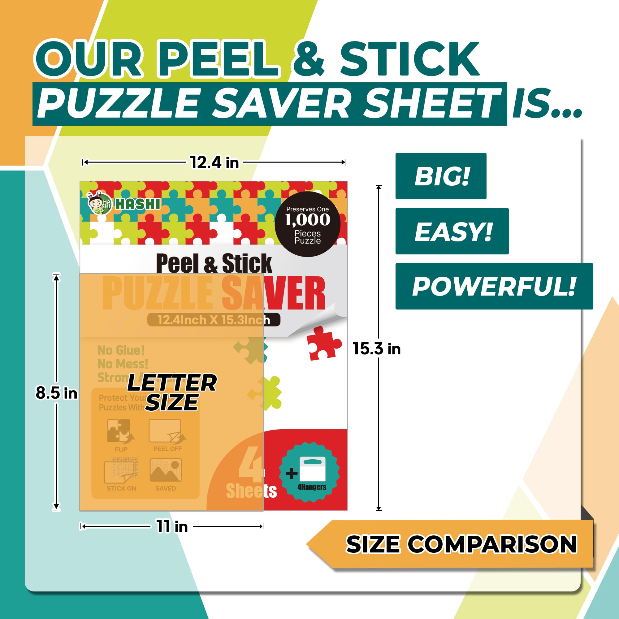 HASHI Puzzle Saver 4 Sheets with Hangers – Peel & Stick Adhesive for 1000-Piece Jigsaw Puzzles
