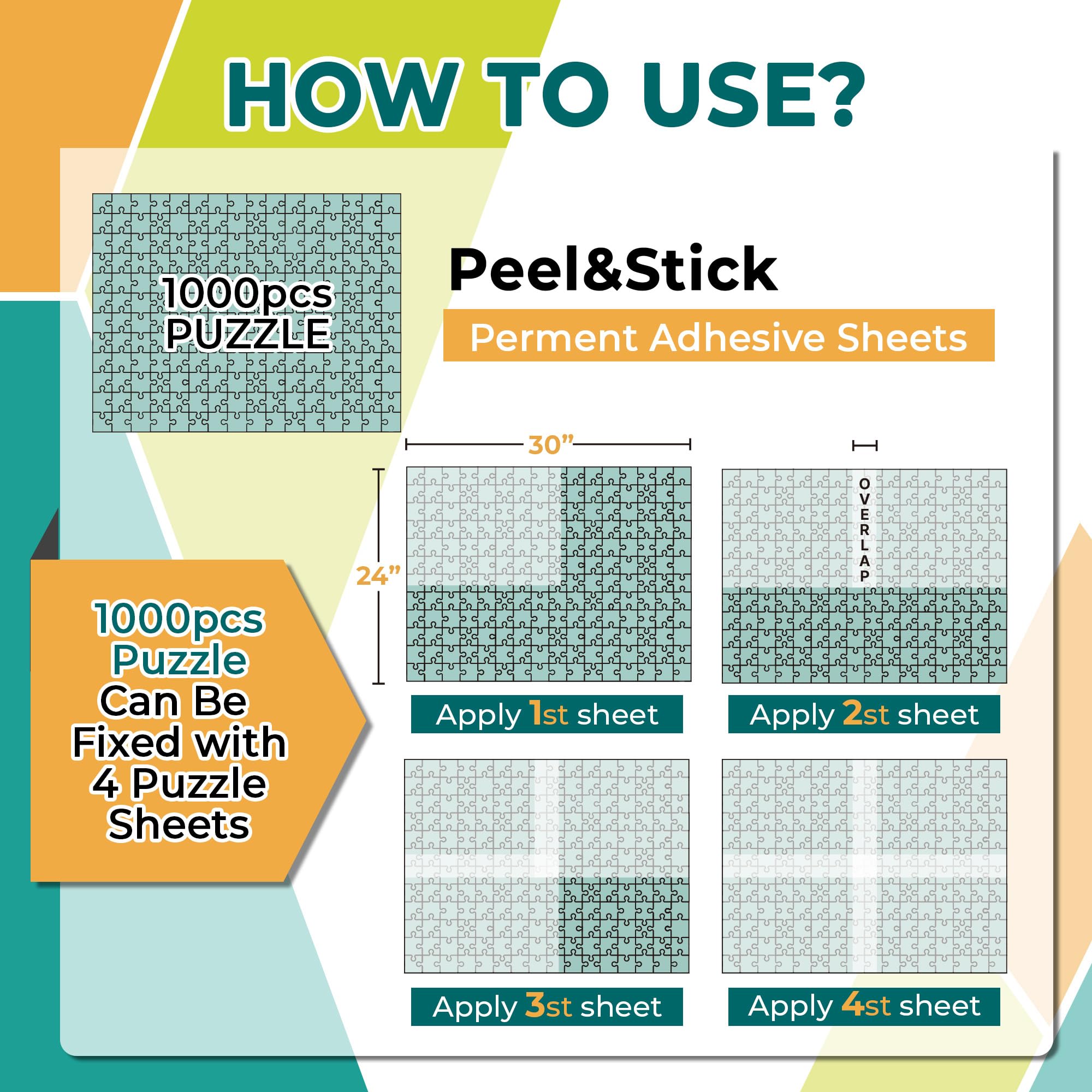 HASHI Puzzle Saver 4 Sheets with Hangers – Peel & Stick Adhesive for 1000-Piece Jigsaw Puzzles