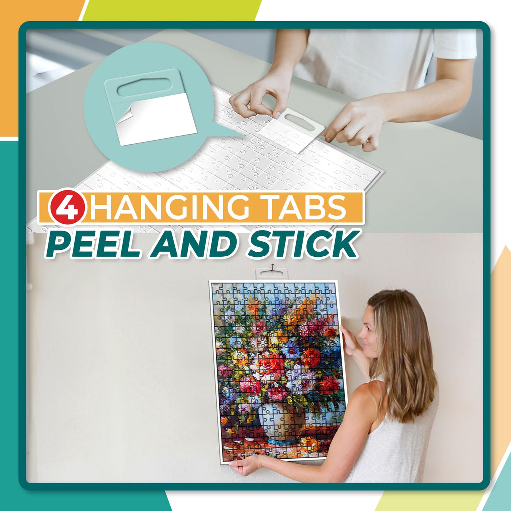 HASHI Puzzle Saver 4 Sheets with Hangers – Peel & Stick Adhesive for 1000-Piece Jigsaw Puzzles