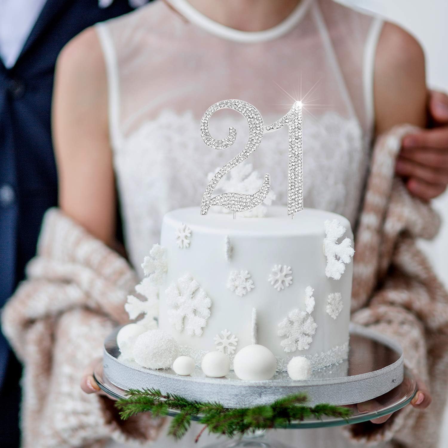 Hatcher lee 21st Birthday Cake Topper - Rhinestone Crystal Silver Keepsake Decor