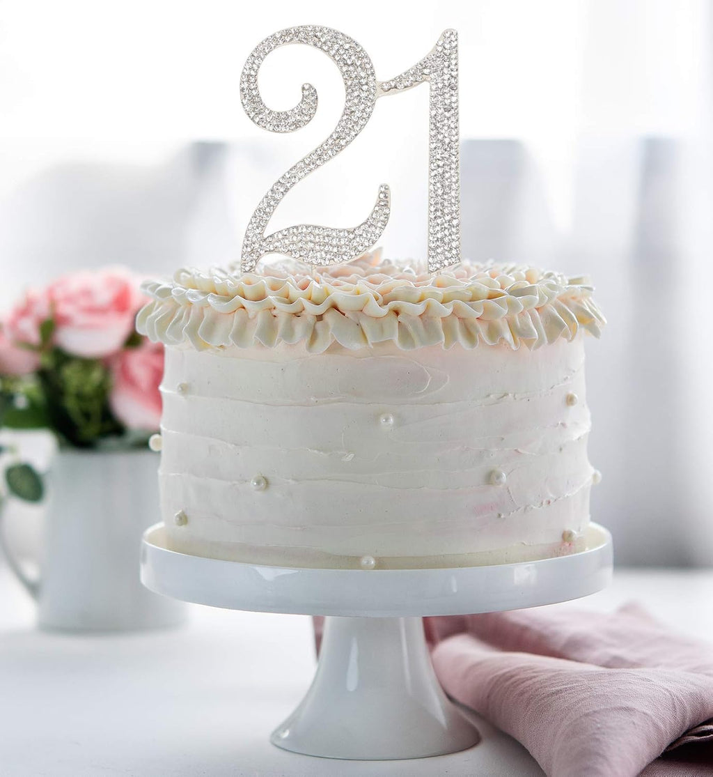 Hatcher lee 21st Birthday Cake Topper - Rhinestone Crystal Silver Keepsake Decor