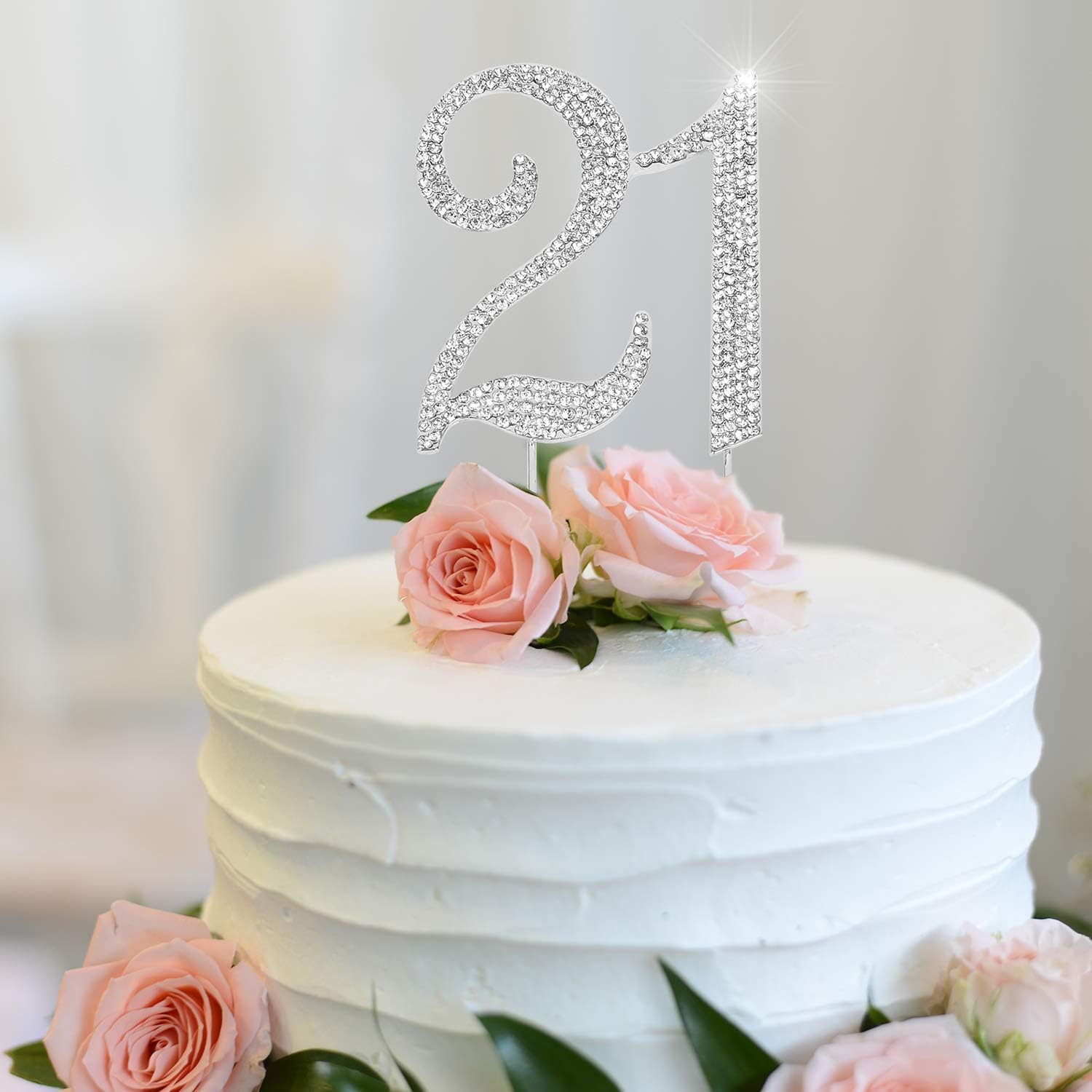 Hatcher lee 21st Birthday Cake Topper - Rhinestone Crystal Silver Keepsake Decor