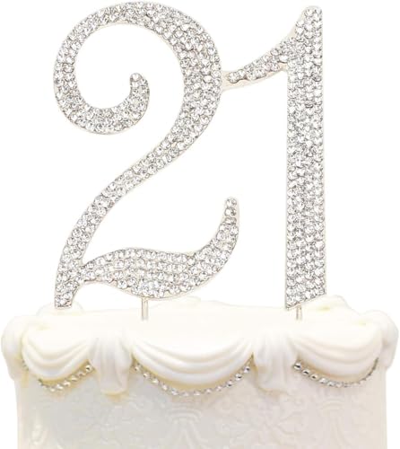 Hatcher lee 21st Birthday Cake Topper - Rhinestone Crystal Silver Keepsake Decor