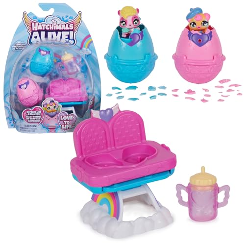 Hatchimals Alive Hungry Hatchimals Playset - Self-Hatching Eggs with Highchair and 2 Mini Figures