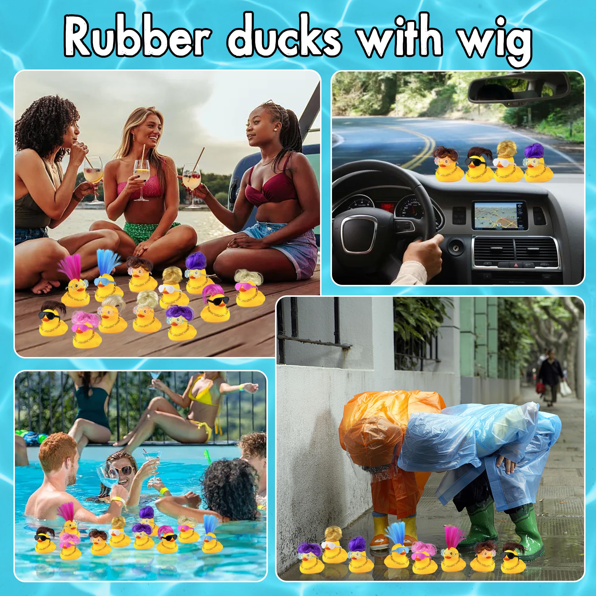 HAVAGDTM 16-Pack Mini Duck Toys with Wigs, Necklaces & Sunglasses – Cute Party Favors for Kids