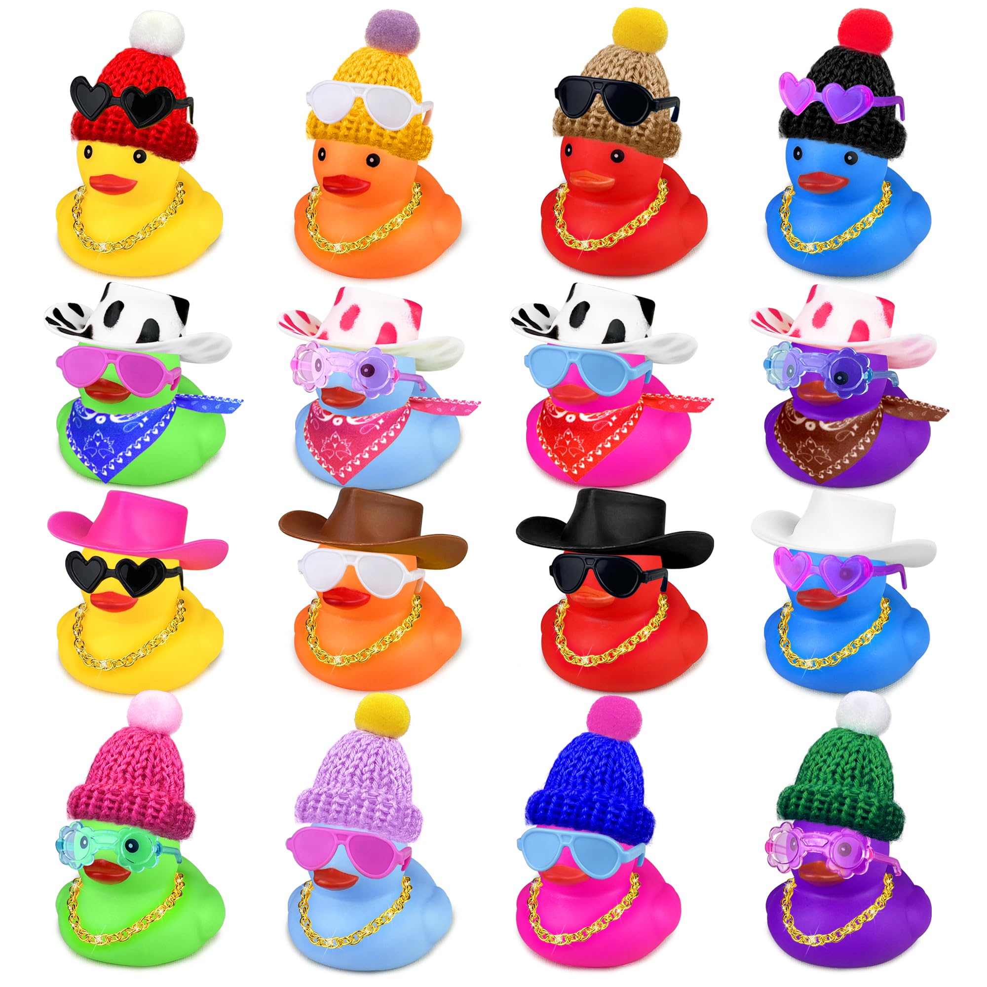 HAVAGDTM 64-Piece Mini Duck Party Favors with Sunglasses, Hats, and Necklaces – Bulk Water Toys for Kids