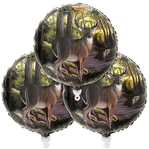 Havercamp 3-Pack 18" Mylar Balloons with Deer Camouflage Print for Hunter-Themed Parties, Birthdays, Graduations, Father's Day