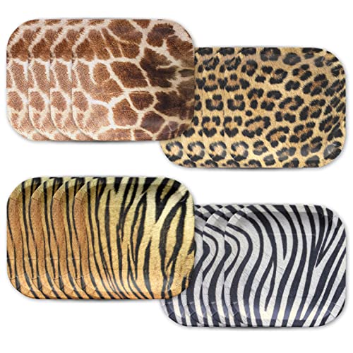 Havercamp Jungle Safari Dinner Plates - 16 Large Paper Plates with Realistic Animal Prints