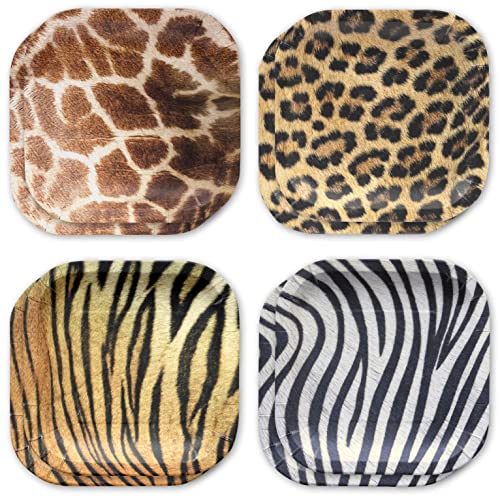 Havercamp Jungle Safari Dinner Plates - 16 Large Paper Plates with Realistic Animal Prints