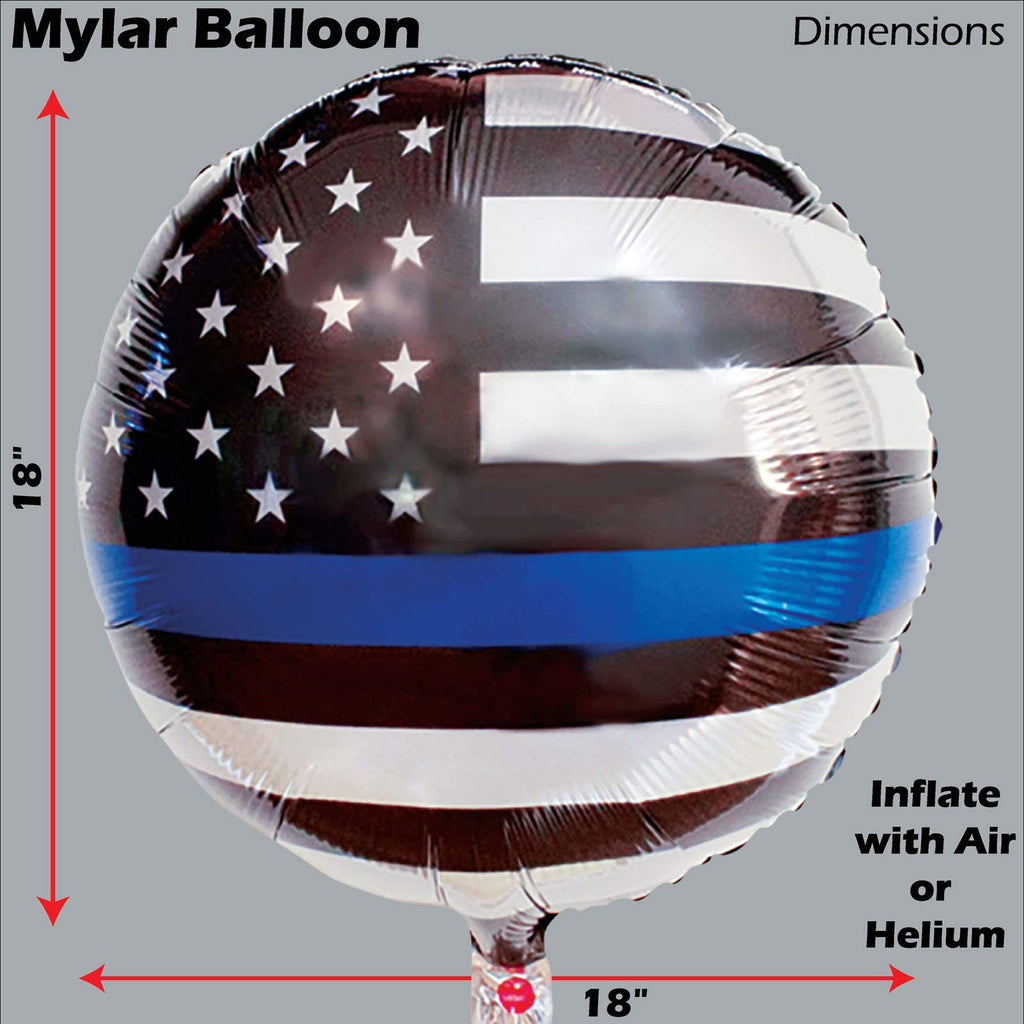 Havercamp Thin Blue Line Police Balloons – 18” Mylar, 3-Pack for Birthday Parties