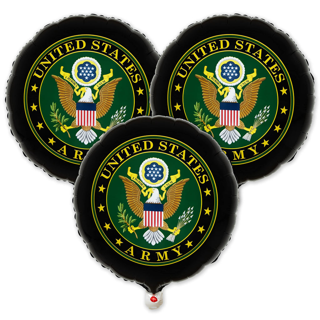 Havercamp U.S. Army Mylar Balloons 3-Pack – 18 Inch Round Foil Balloons with Official Army Crest, 2-Sided Print