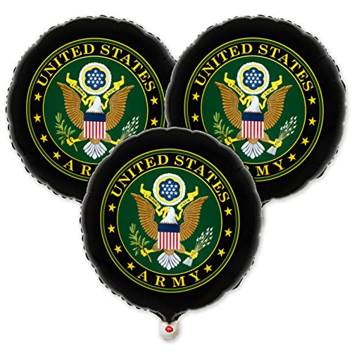 Havercamp U.S. Army Mylar Balloons 3-Pack – 18 Inch Round Foil Balloons with Official Army Crest, 2-Sided Print